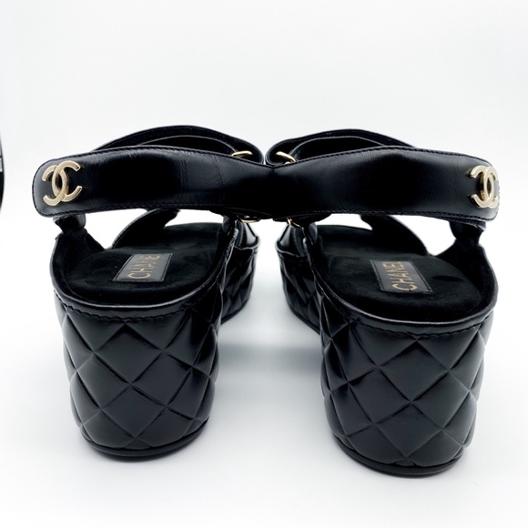 CHANEL Leather Wedge Strap Sandals - Picture 8 of 16